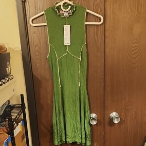 Urban Outfitters Green Midi Dress with Ruffle Neckline
